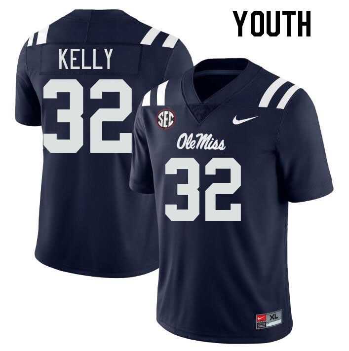 Youth #32 Torian Kelly Ole Miss Rebels College Football Jerseys Stitched-Navy